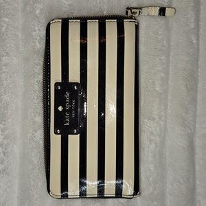 KATE SPADE Black And Cream Clutch Striped Clutch WALLET